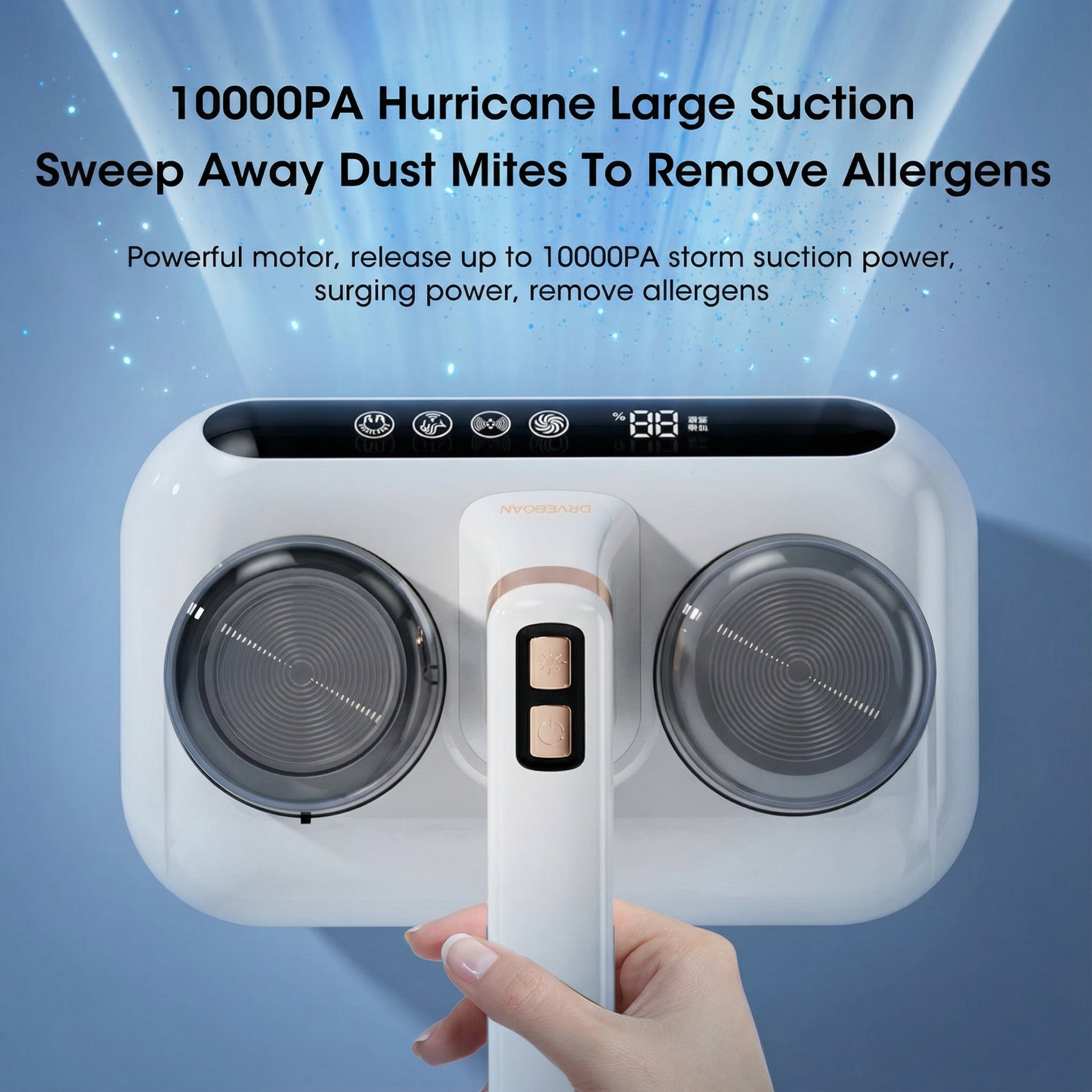 Mattress Vacuum with UV Light – Cordless with HEPA Filter and Tapping
