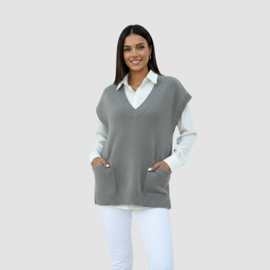 Sleeveless Knit Vest | Soft Wool-Like Layering Style, Deep V-Neck Fit