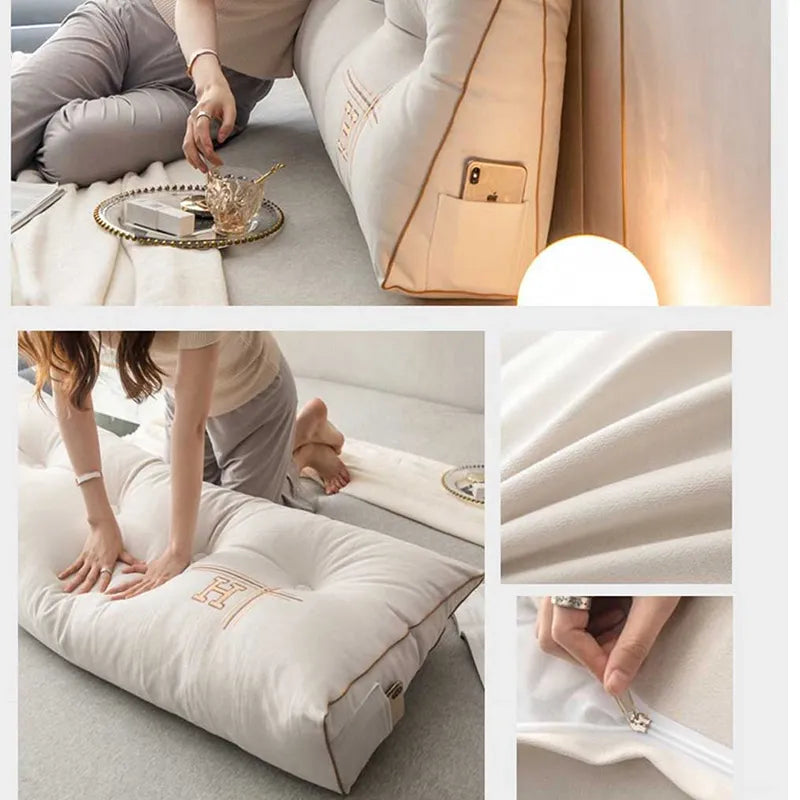 Headboard Reading Pillow – Large Bed Backrest Cushion with Side Pocket