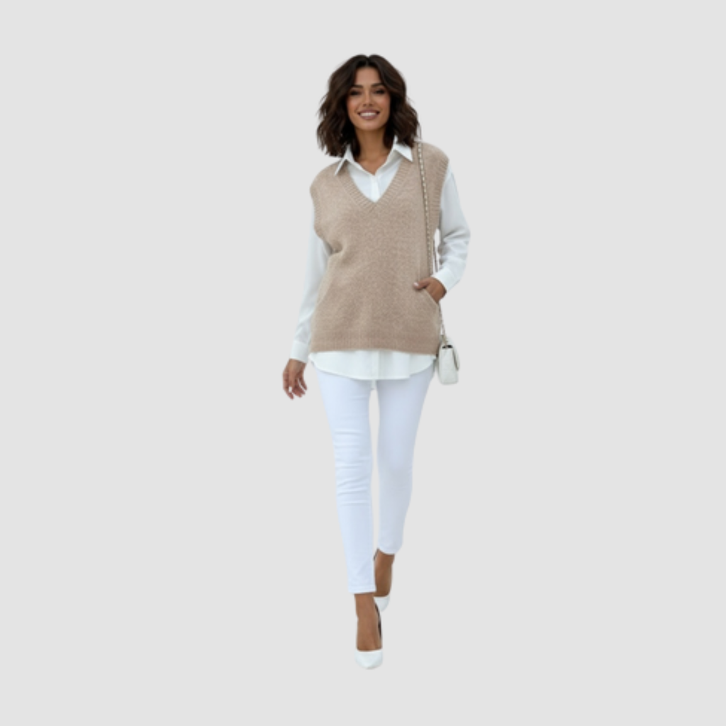 Sleeveless Knit Vest | Soft Wool-Like Layering Style, Deep V-Neck Fit