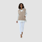 Sleeveless Knit Vest | Soft Wool-Like Layering Style, Deep V-Neck Fit