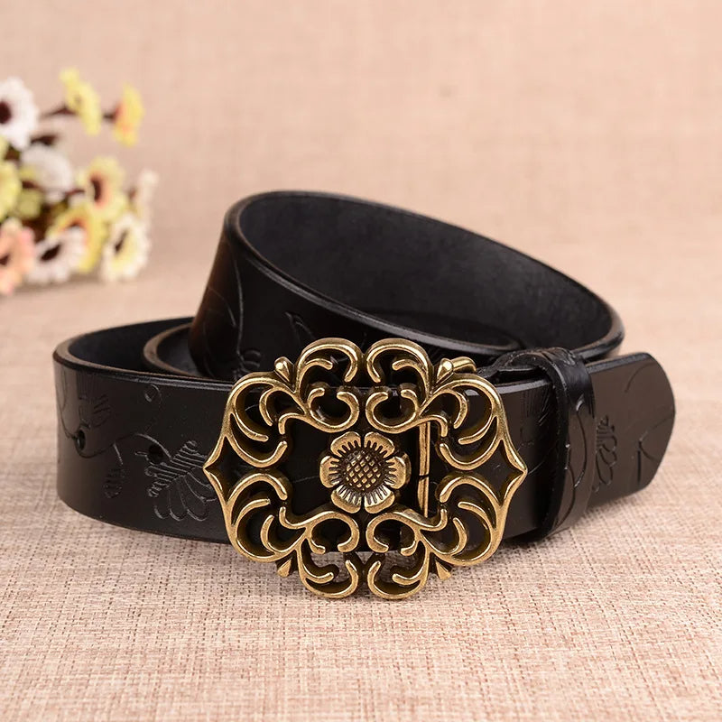 Traditionele Damesriem met Zonnebloemenprint en Stijlvolle Gesp – Perfect voor Oktoberfest