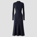 High-Neck Midi Dress | Long Sleeve Fit, Soft Drape & Elegant Seasonal Style
