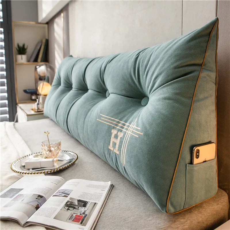 Headboard Reading Pillow – Large Bed Backrest Cushion with Side Pocket