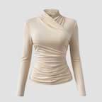 Quilted Hooded Wrap Top | Warm Modern Fit, Draped Neckline Top Long