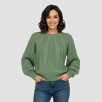 Cable Knit Relaxed Fit Sweater | Cozy Modern Everyday Crewneck Style