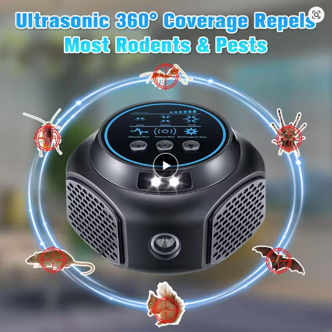 Pest Repeller Ultrasonic – 360° Indoor Unit with LED Strobe Modes