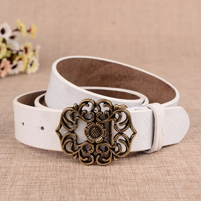 Traditional Women's Belt with Sunflower Print and Stylish Buckle – Perfect for Oktoberfest