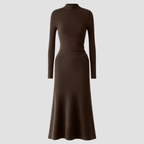 High-Neck Midi Dress | Long Sleeve Fit, Soft Drape & Elegant Seasonal Style