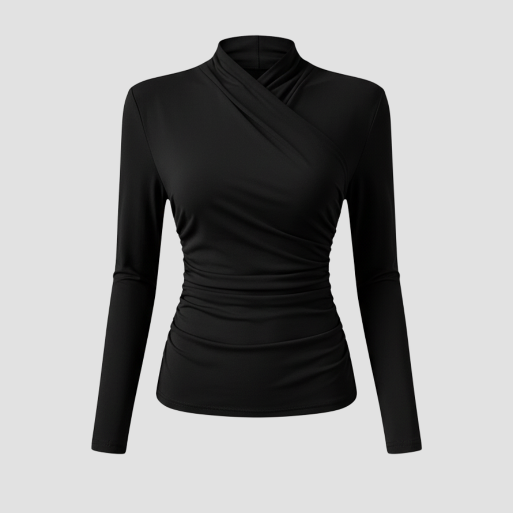 Quilted Hooded Wrap Top | Warm Modern Fit, Draped Neckline Top Long