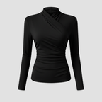 Quilted Hooded Wrap Top | Warm Modern Fit, Draped Neckline Top Long