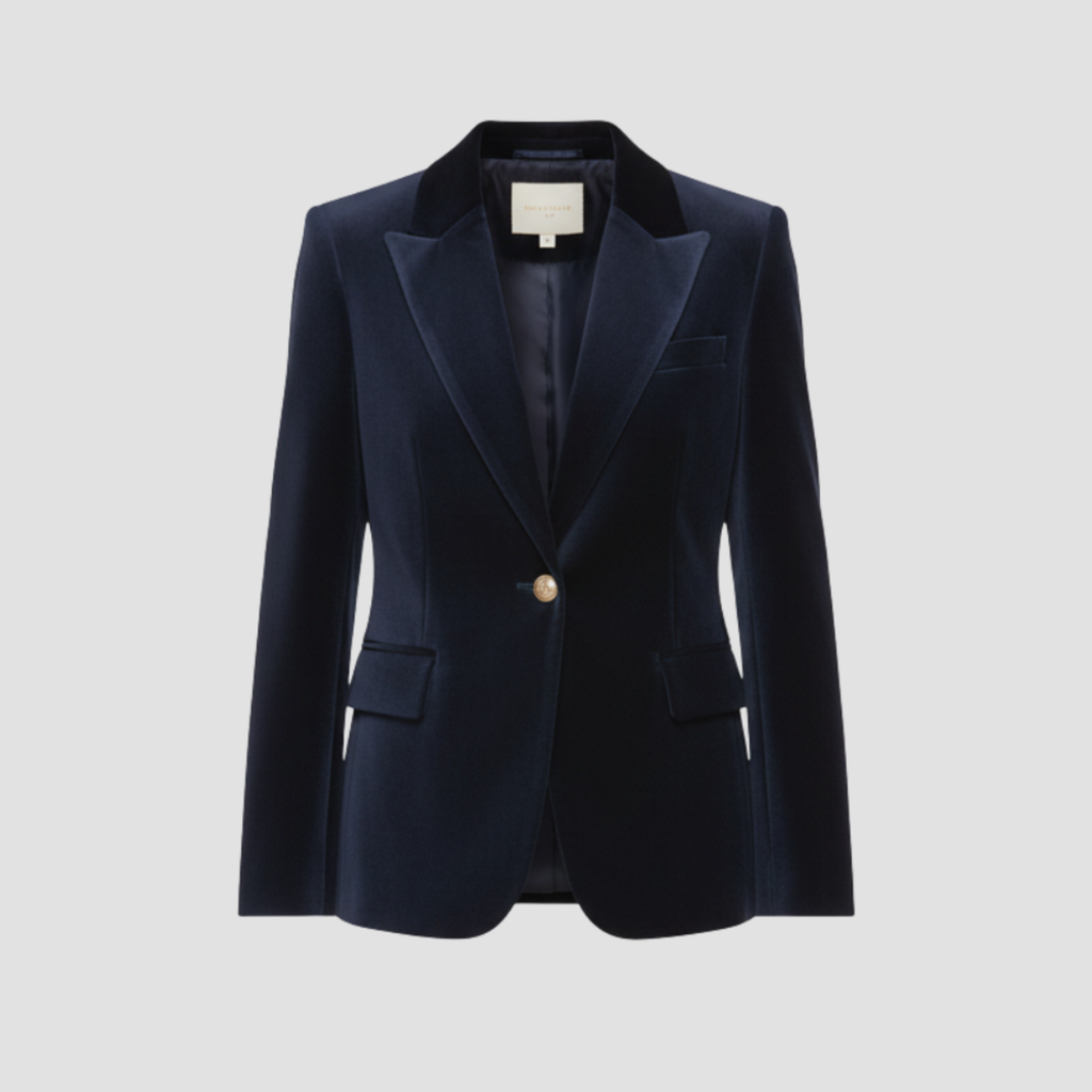 Velvet Blazer | Structured Fit, Gold Button Detail & Elegant Evening Style