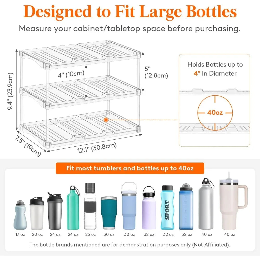 3-Tier Stackable Bottle Organizer | Clear Plastic Storage Rack for Fridge, Cabinet & Pantry 1