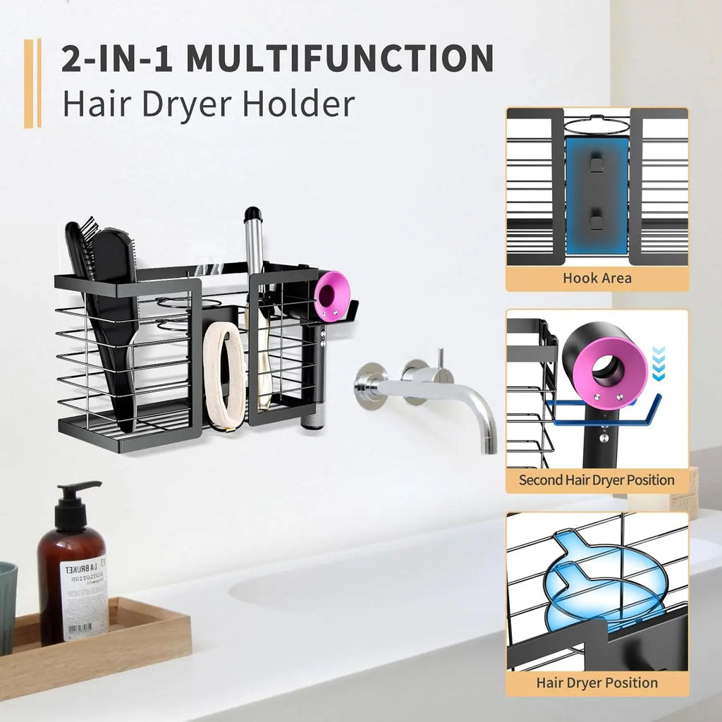 3-in-1 Wall-Mounted Hair Tool Organizer | Hair Dryer, Flat Iron & Curling Iron Holder 2