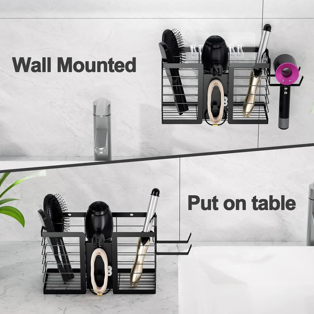 3-in-1 Wall-Mounted Hair Tool Organizer | Hair Dryer, Flat Iron & Curling Iron Holder 3