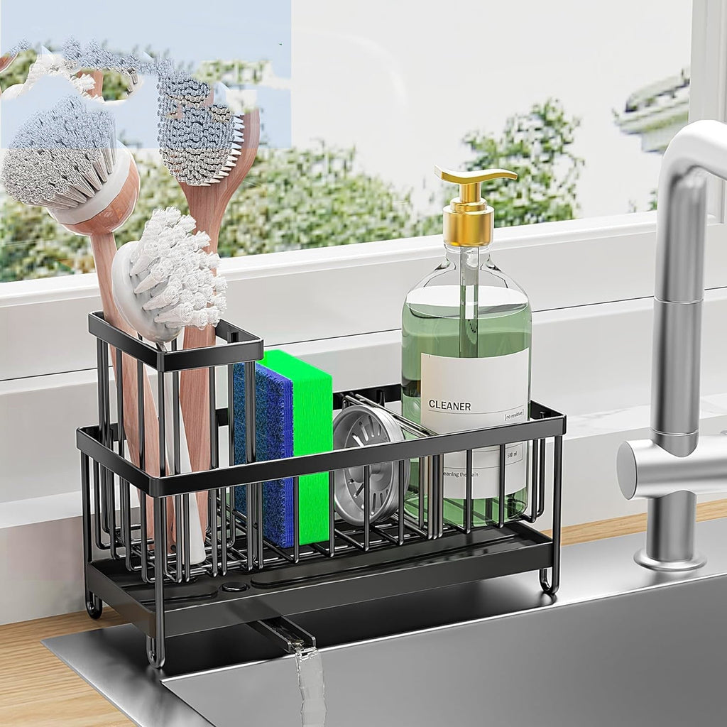 304 Stainless Steel Kitchen Sponge & Cloth Storage Rack | Punch-Free Wall Mount, Black 1