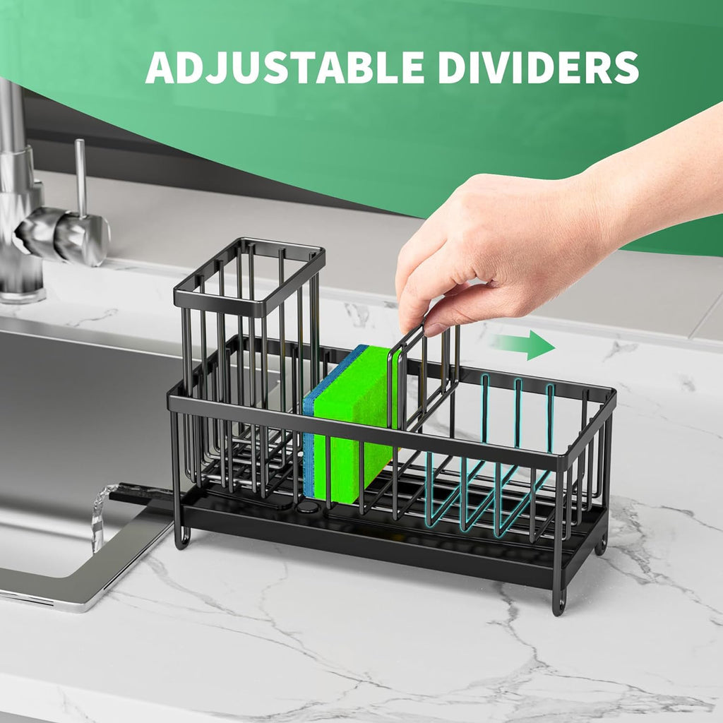 304 Stainless Steel Kitchen Sponge & Cloth Storage Rack | Punch-Free Wall Mount, Black 3