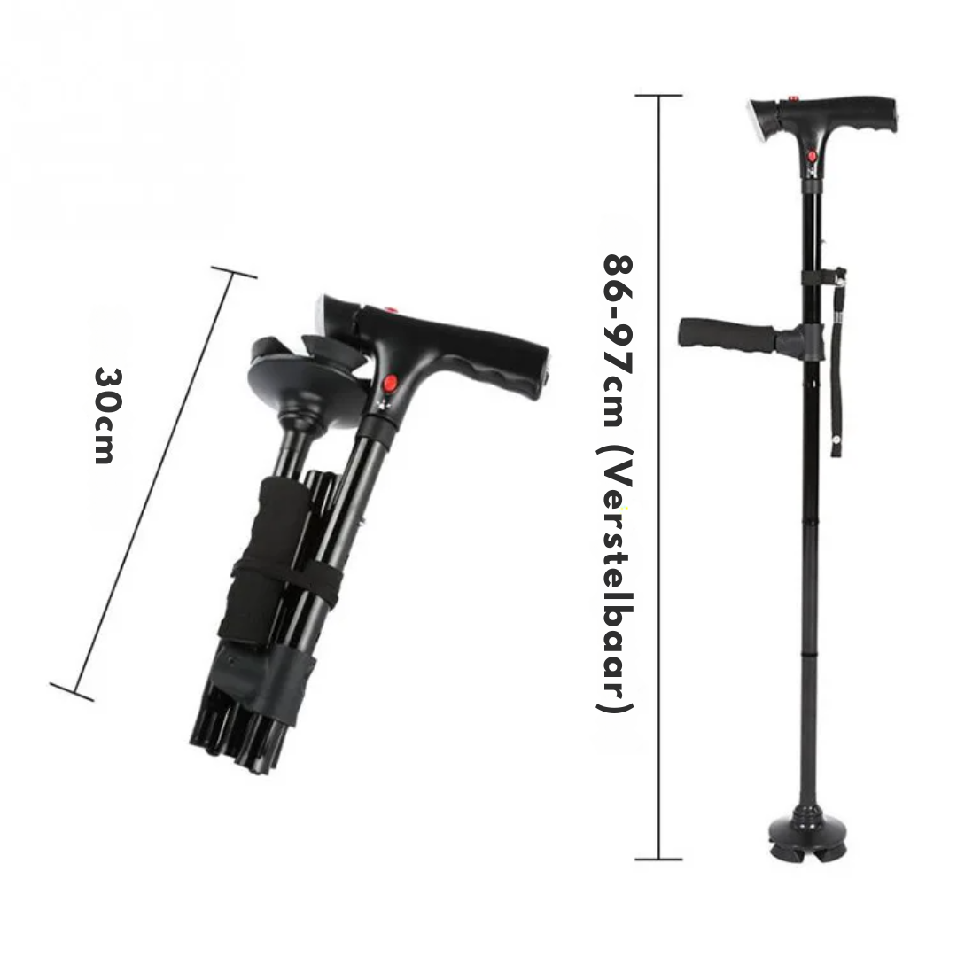 Folding Walking Cane – Adjustable Walking Stick with LED Light & Quad Base