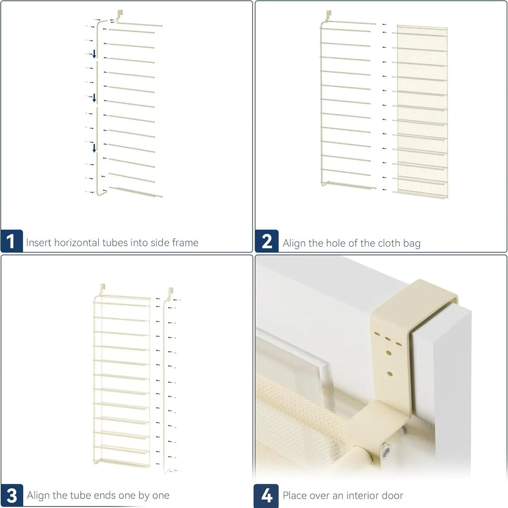 36-Pair Over-the-Door Shoe Organizer | 12-Tier Heavy Duty Metal Mesh Hanging Rack, Beige 5