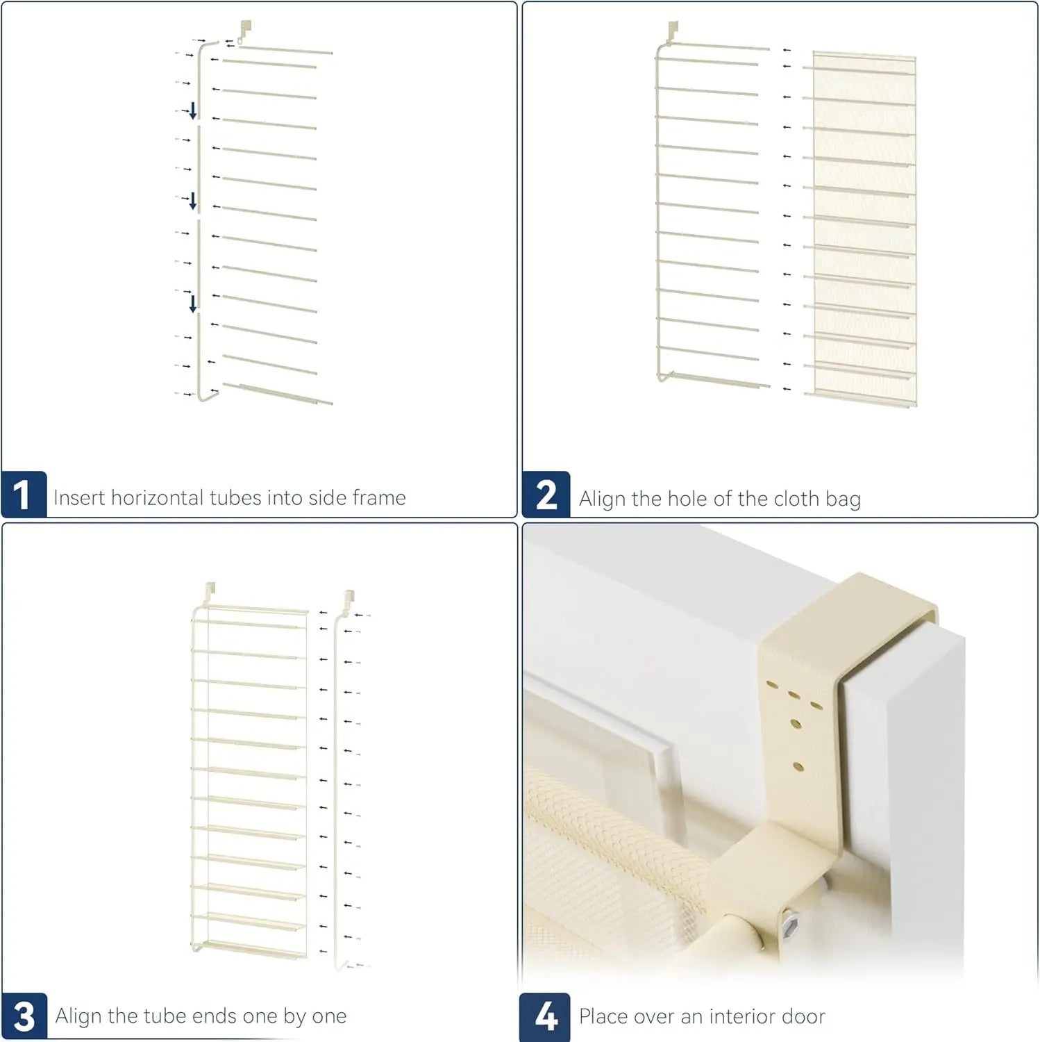 36-Pair Over-the-Door Shoe Organizer | 12-Tier Heavy Duty Metal Mesh Hanging Rack, Beige 5