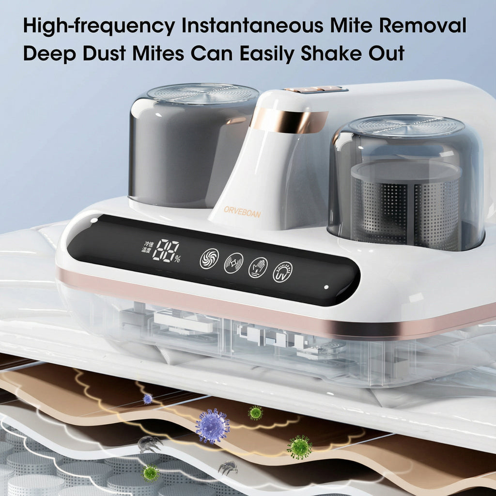 Mattress Vacuum with UV Light – Cordless with HEPA Filter and Tapping