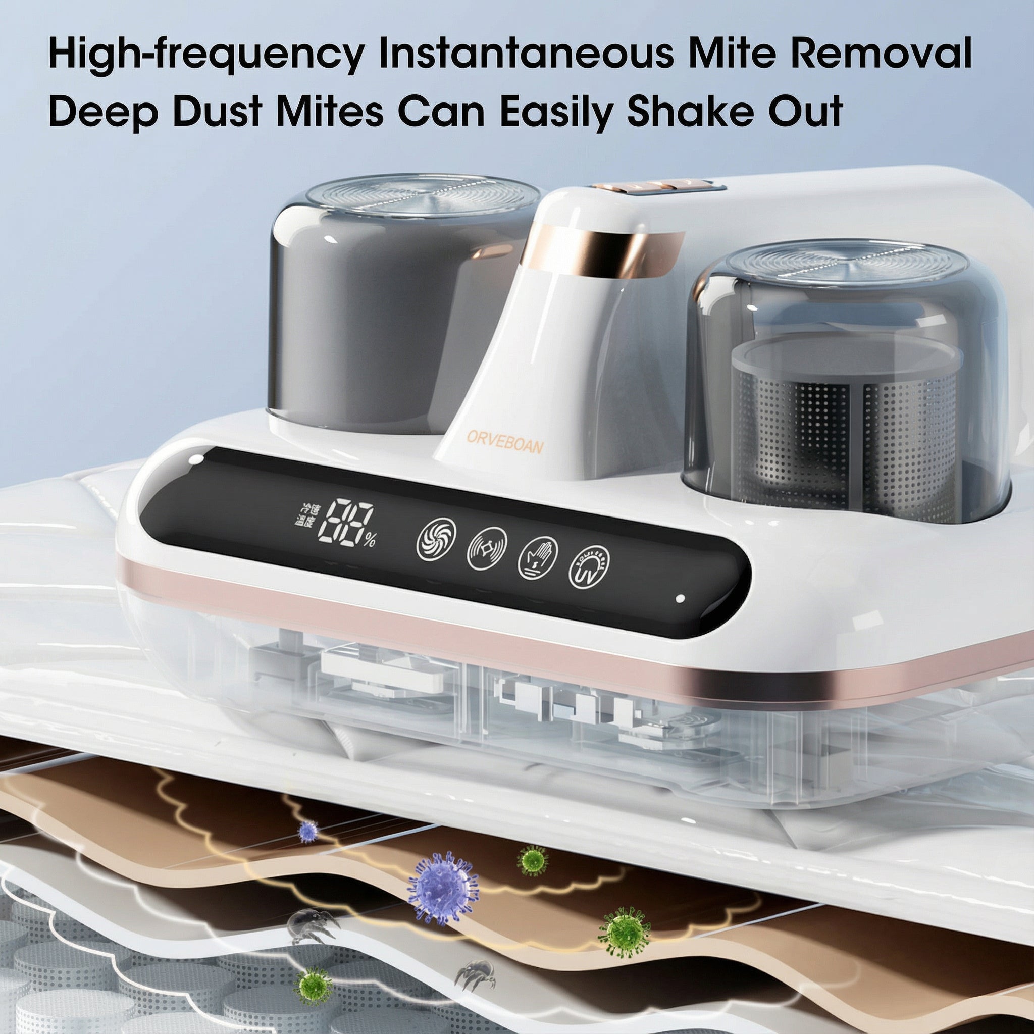 Mattress Vacuum with UV Light – Cordless with HEPA Filter and Tapping