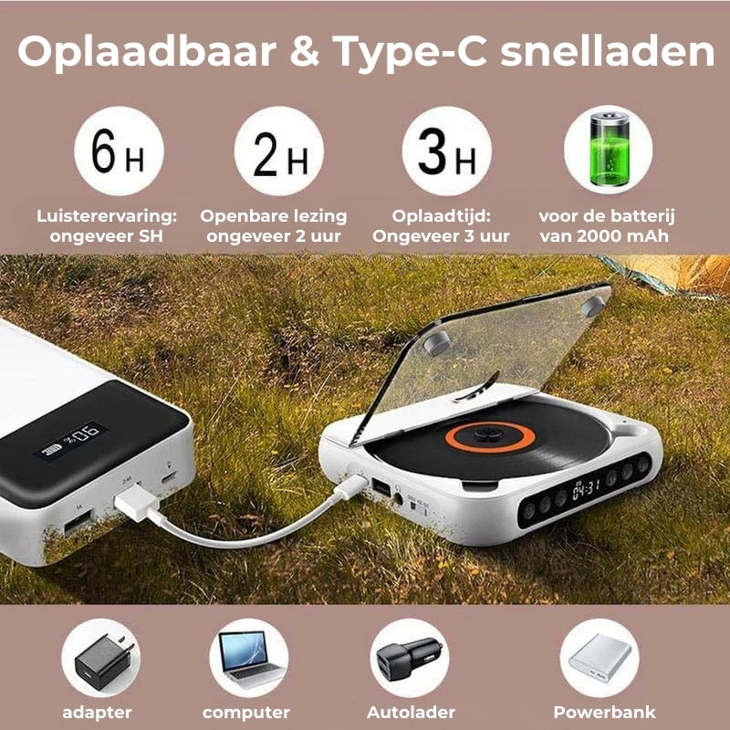 Portable CD Player – Bluetooth 5.3 with Rechargeable Battery