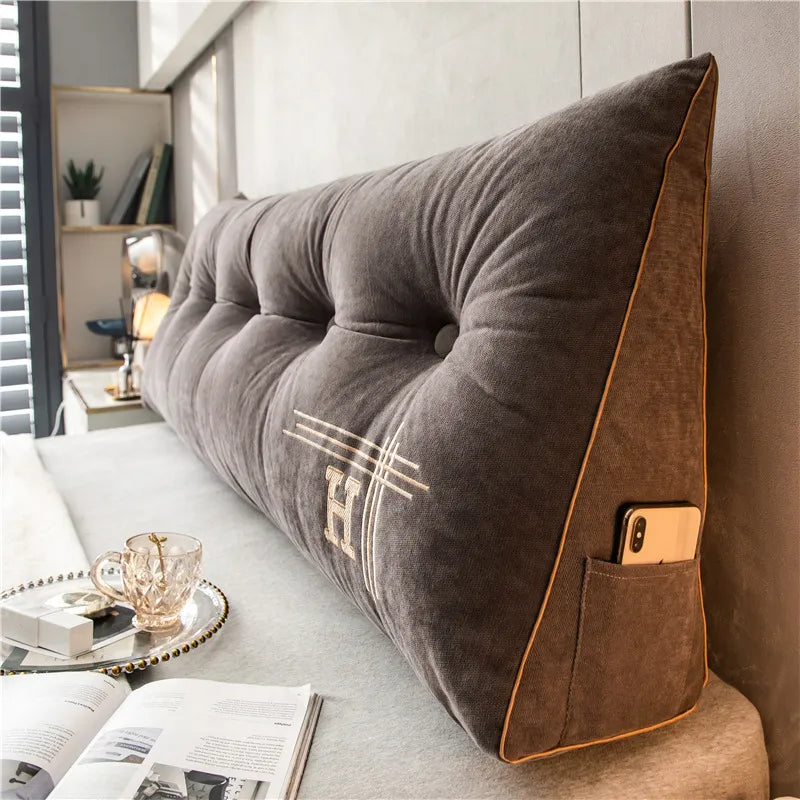 Headboard Reading Pillow – Large Bed Backrest Cushion with Side Pocket