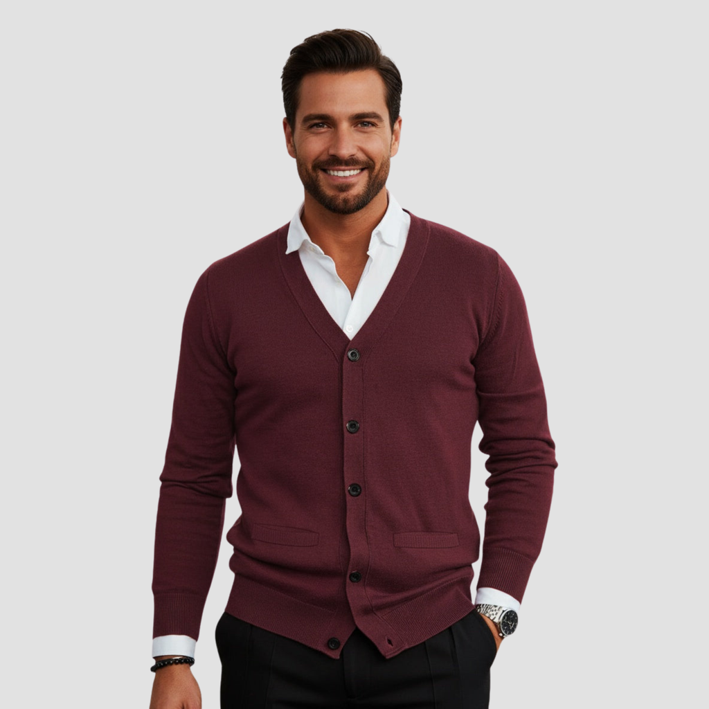 Button-Front V-Neck Knit Cardigan | Versatile Everyday Men's Style Knitwear
