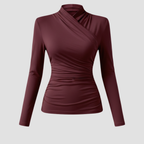 Quilted Hooded Wrap Top | Warm Modern Fit, Draped Neckline Top Long