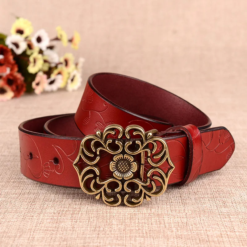 Traditional Women's Belt with Sunflower Print and Stylish Buckle – Perfect for Oktoberfest