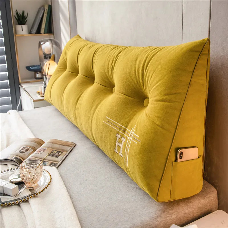 Headboard Reading Pillow – Large Bed Backrest Cushion with Side Pocket