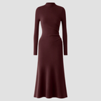 High-Neck Midi Dress | Long Sleeve Fit, Soft Drape & Elegant Seasonal Style
