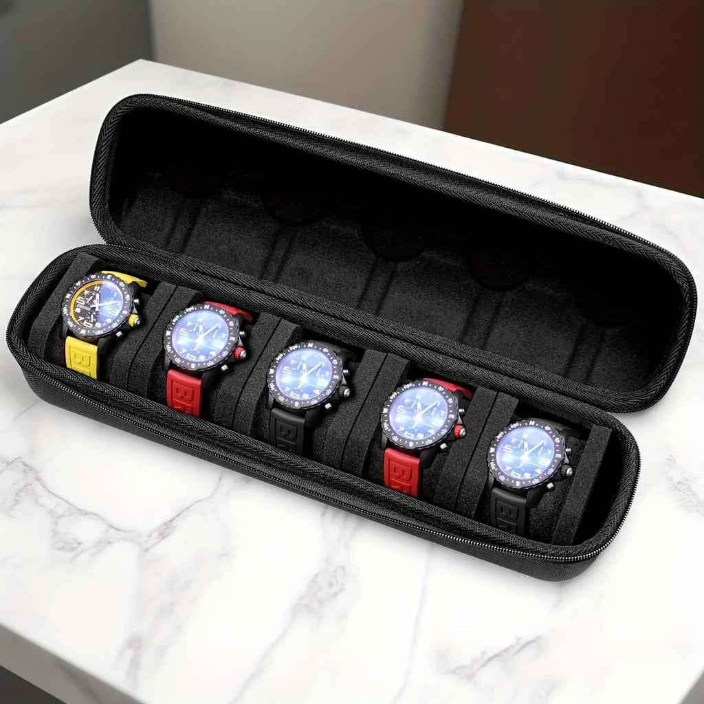 5-Grid Hard Shell Watch Organizer - Portable Travel Case for Men's Watches 4