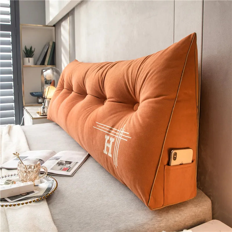 Headboard Reading Pillow – Large Bed Backrest Cushion with Side Pocket