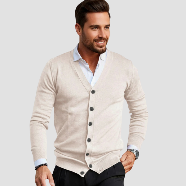 Button-Front V-Neck Knit Cardigan | Versatile Everyday Men's Style Knitwear