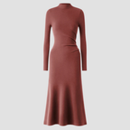 High-Neck Midi Dress | Long Sleeve Fit, Soft Drape & Elegant Seasonal Style