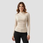 Quilted Hooded Wrap Top | Warm Modern Fit, Draped Neckline Top Long