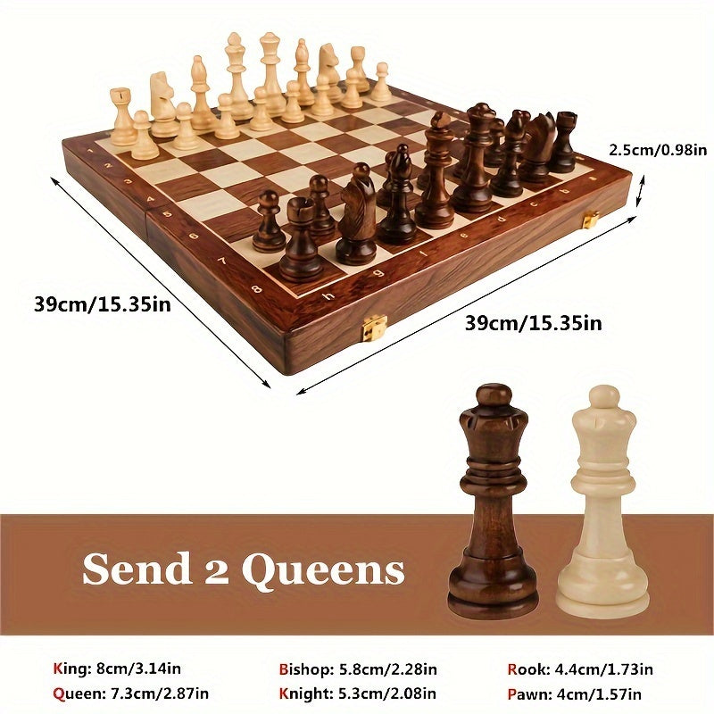 Wooden Chess Set – 39 cm Folding Chess Board with Storage