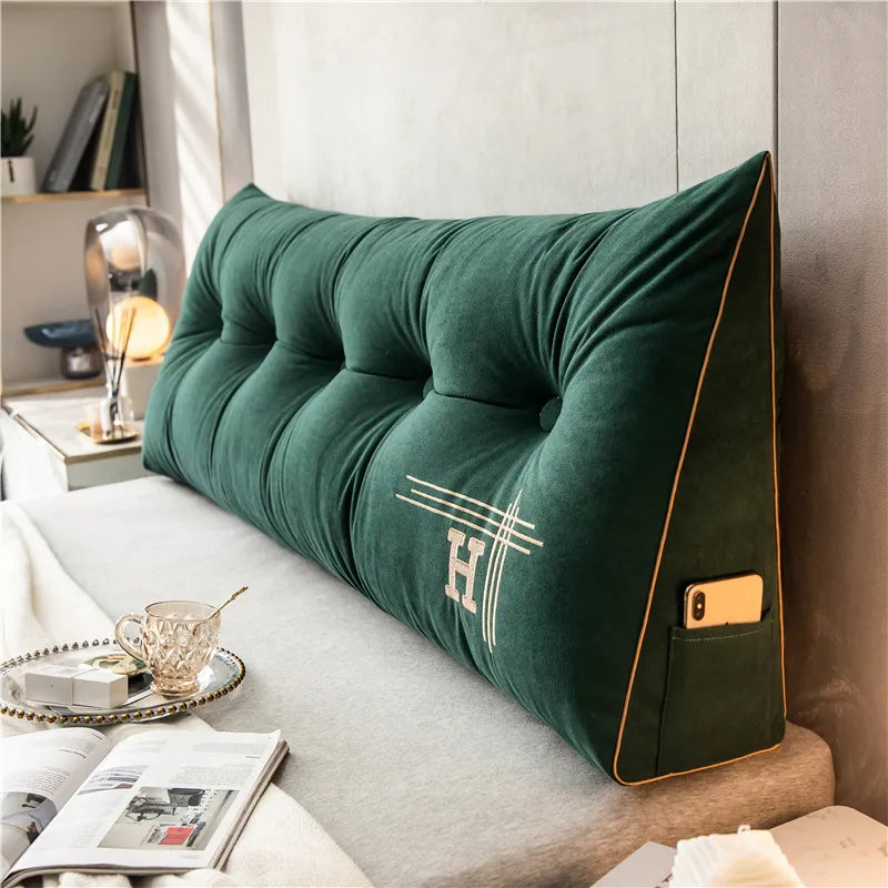 Headboard Reading Pillow – Large Bed Backrest Cushion with Side Pocket