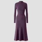High-Neck Midi Dress | Long Sleeve Fit, Soft Drape & Elegant Seasonal Style