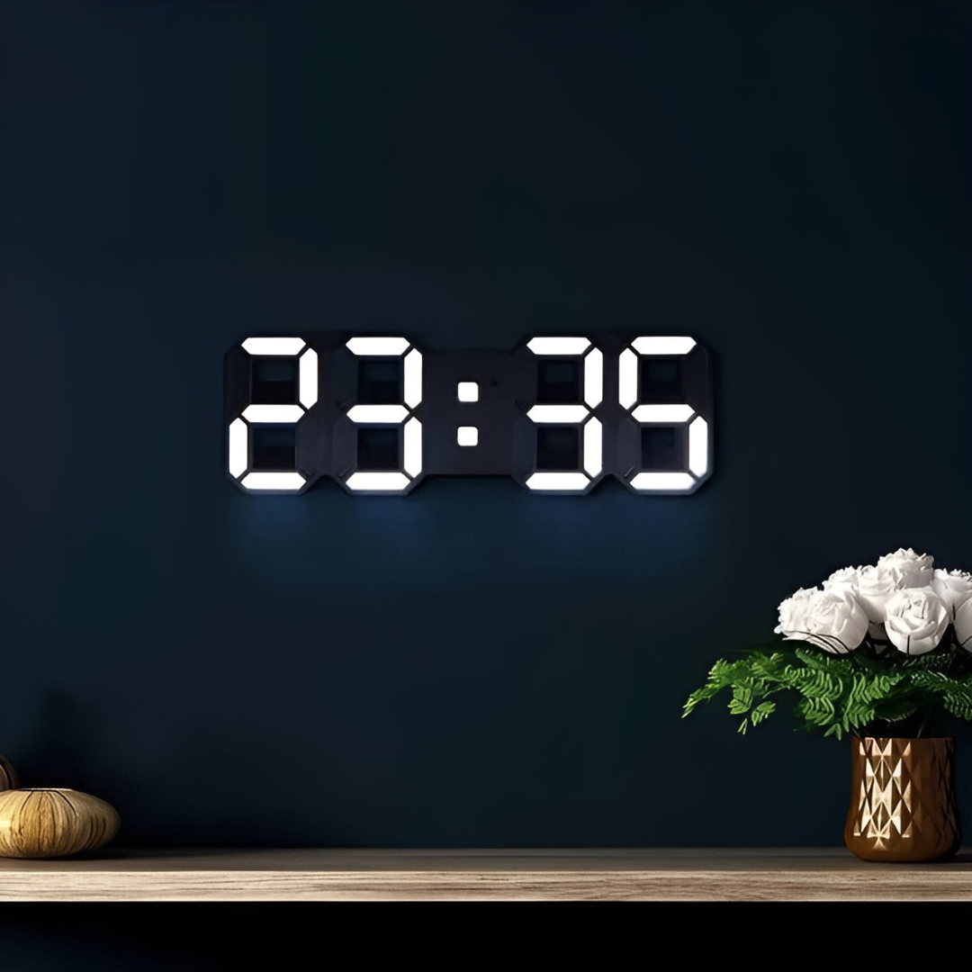 3D LED Digital Wall Clock – Large Display with Adjustable Brightness