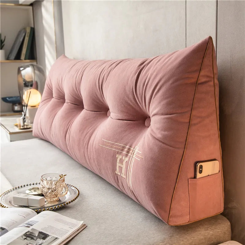 Headboard Reading Pillow – Large Bed Backrest Cushion with Side Pocket