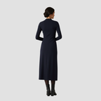 High-Neck Midi Dress | Long Sleeve Fit, Soft Drape & Elegant Seasonal Style