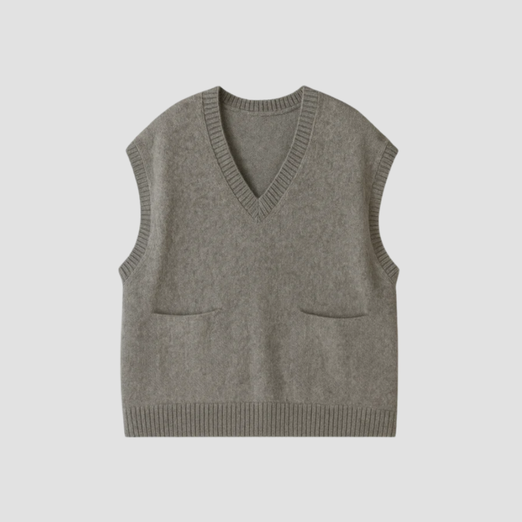 Sleeveless Knit Vest | Soft Wool-Like Layering Style, Deep V-Neck Fit