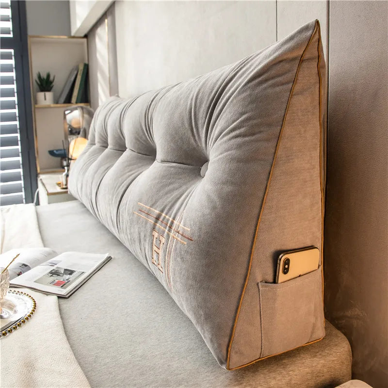 Headboard Reading Pillow – Large Bed Backrest Cushion with Side Pocket