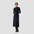 High-Neck Midi Dress | Long Sleeve Fit, Soft Drape & Elegant Seasonal Style