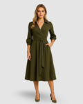 A-line midi dress with a shirt collar and belted waist with pockets 0