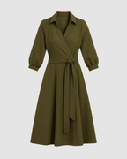 A-line midi dress with a shirt collar and belted waist with pockets 2
