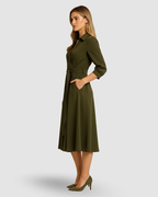 A-line midi dress with a shirt collar and belted waist with pockets 3